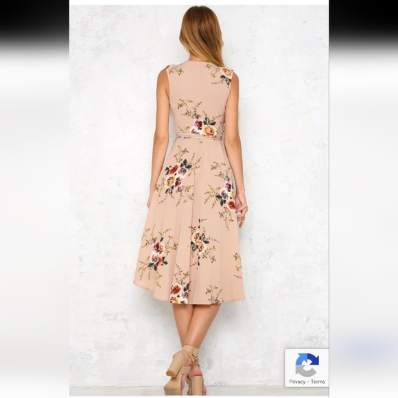 NWOT Floral wrap dress boho Sze 10-12 belted Hi-Low Beige summer dress - Picture 4 of 8